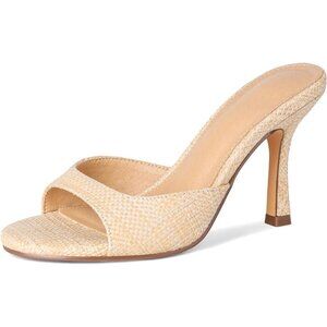Women's Apricot Woven Heels Slip On Kitten Heels Mule Slides Open toe Espadrille